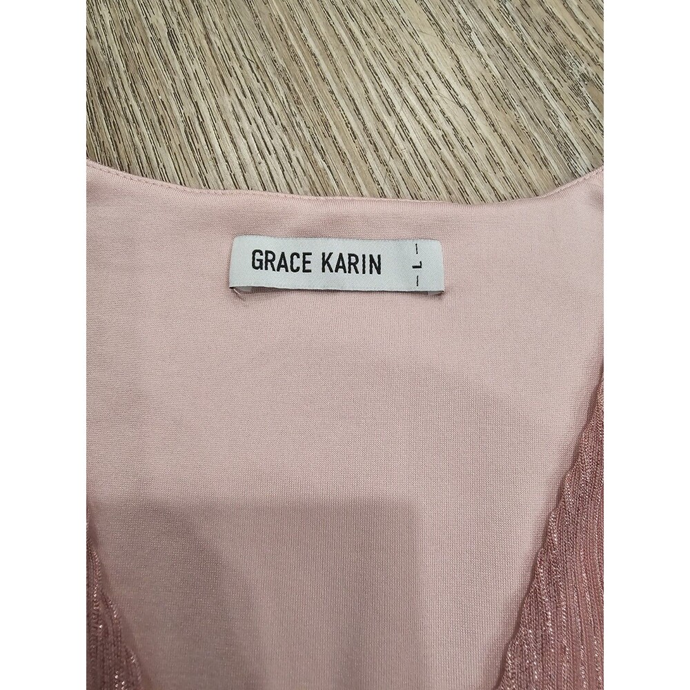 GRACE KARIN Women's Pink Tops V-Neck Waist Pleat Blouse Lantern Long Sleeves - Picture 3 of 6